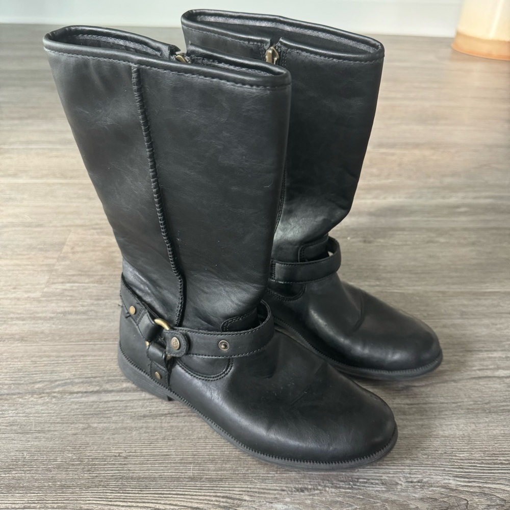 Ugg Kids Girls Lili Black Leather Harness Tall Riding Moto Boot 5